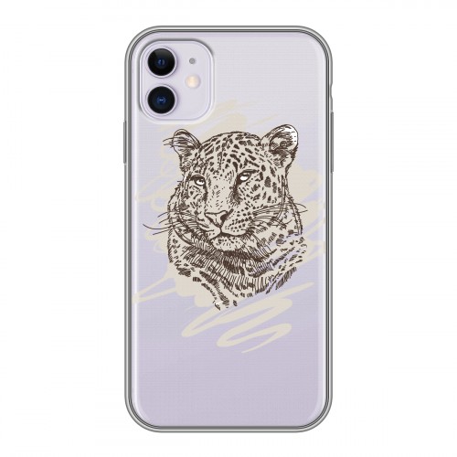 Дизайнерский силиконовый чехол для Iphone 11 Прозрачные леопарды