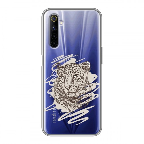 Дизайнерский силиконовый с усиленными углами чехол для Realme 6 Прозрачные леопарды