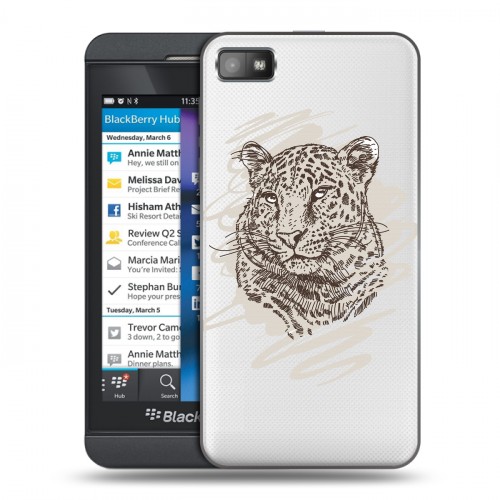 Дизайнерский пластиковый чехол для BlackBerry Z10 Прозрачные леопарды