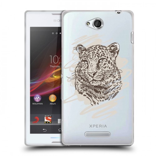 Дизайнерский пластиковый чехол для Sony Xperia C Прозрачные леопарды