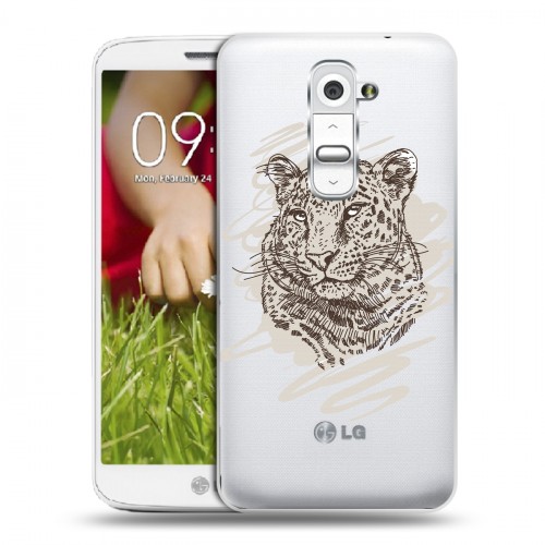 Дизайнерский пластиковый чехол для LG Optimus G2 mini Прозрачные леопарды