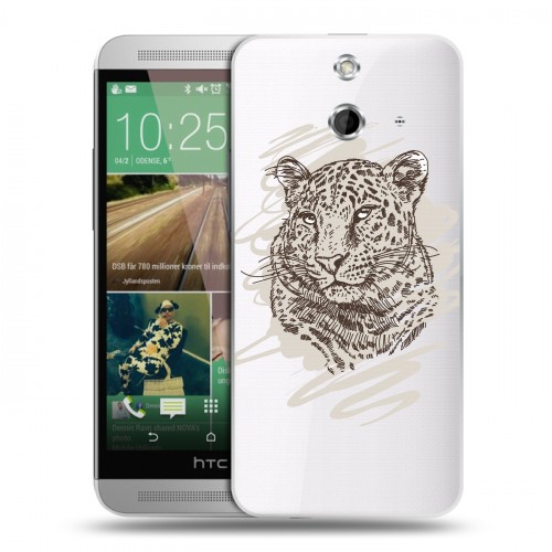 Дизайнерский пластиковый чехол для HTC One E8 Прозрачные леопарды
