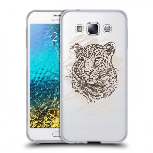 Дизайнерский пластиковый чехол для Samsung Galaxy E5 Прозрачные леопарды