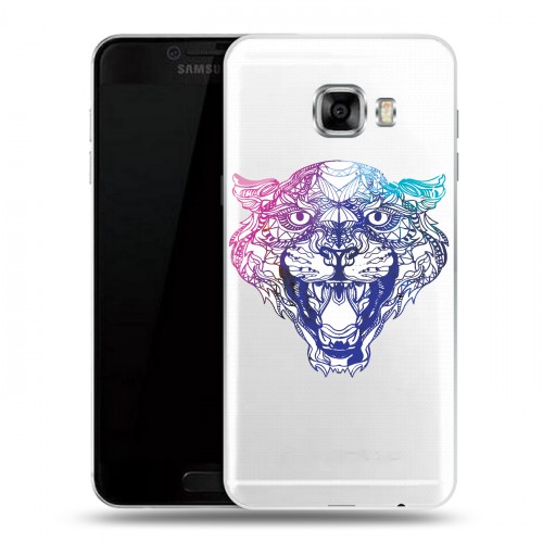 Дизайнерский пластиковый чехол для Samsung Galaxy C7 Прозрачные леопарды
