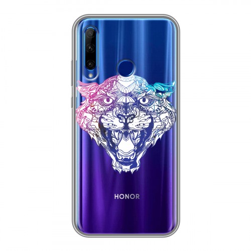 Дизайнерский силиконовый чехол для Huawei Honor 10i Прозрачные леопарды