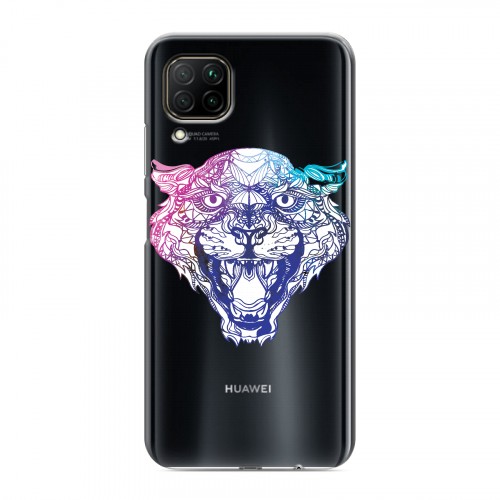Дизайнерский силиконовый с усиленными углами чехол для Huawei P40 Lite Прозрачные леопарды
