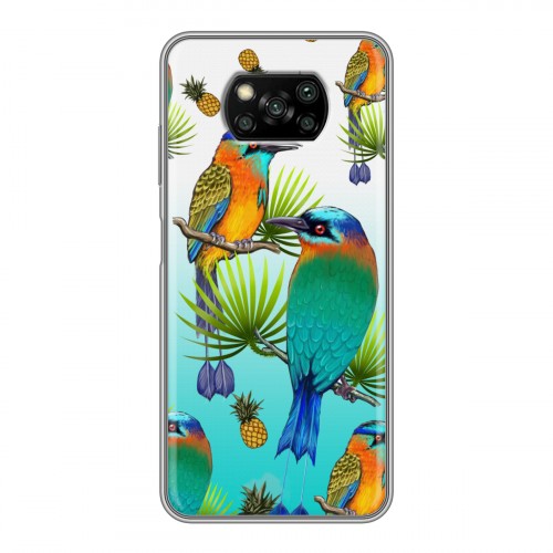 Дизайнерский силиконовый с усиленными углами чехол для Xiaomi Poco X3 Птицы и фрукты