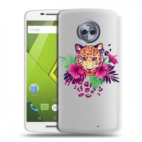 Полупрозрачный дизайнерский пластиковый чехол для Motorola Moto X4 Прозрачные леопарды