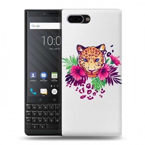 Полупрозрачный дизайнерский пластиковый чехол для BlackBerry KEY2 Прозрачные леопарды