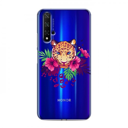 Полупрозрачный дизайнерский пластиковый чехол для Huawei Honor 20 Прозрачные леопарды