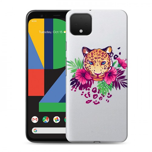 Полупрозрачный дизайнерский пластиковый чехол для Google Pixel 4 XL Прозрачные леопарды
