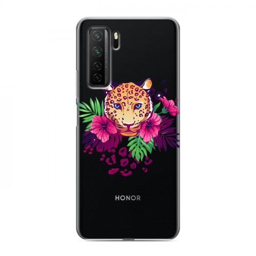 Полупрозрачный дизайнерский силиконовый с усиленными углами чехол для Huawei Honor 30S Прозрачные леопарды