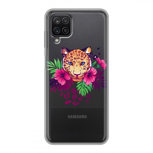 Полупрозрачный дизайнерский силиконовый чехол для Samsung Galaxy A12 Прозрачные леопарды