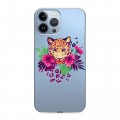 Полупрозрачный дизайнерский пластиковый чехол для Iphone 13 Pro Max Прозрачные леопарды