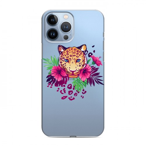 Полупрозрачный дизайнерский силиконовый чехол для Iphone 13 Pro Max Прозрачные леопарды