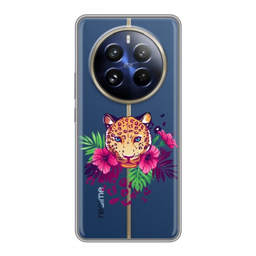 Полупрозрачный дизайнерский пластиковый чехол для Realme 12 Pro Прозрачные леопарды