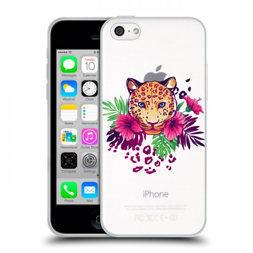 Полупрозрачный дизайнерский пластиковый чехол для Iphone 5c Прозрачные леопарды
