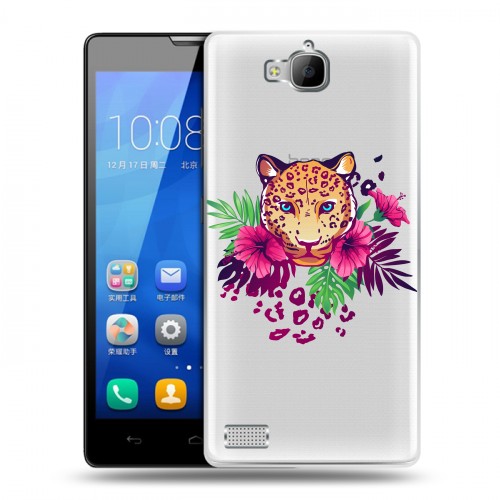Полупрозрачный дизайнерский пластиковый чехол для Huawei Honor 3c Прозрачные леопарды