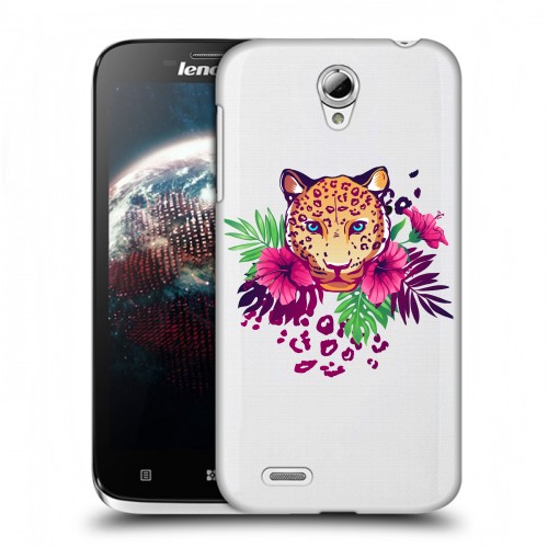 Полупрозрачный дизайнерский пластиковый чехол для Lenovo A859 Ideaphone Прозрачные леопарды