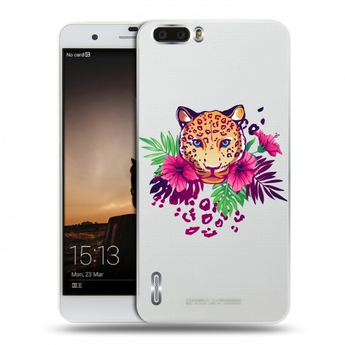 Полупрозрачный дизайнерский пластиковый чехол для Huawei Honor 6 Plus Прозрачные леопарды