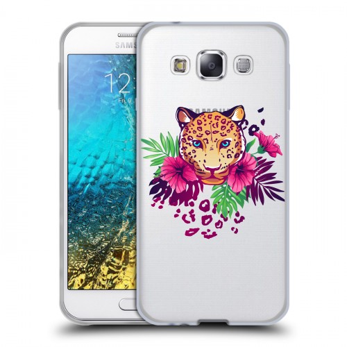 Полупрозрачный дизайнерский пластиковый чехол для Samsung Galaxy E5 Прозрачные леопарды