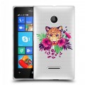Полупрозрачный дизайнерский пластиковый чехол для Microsoft Lumia 435 Прозрачные леопарды
