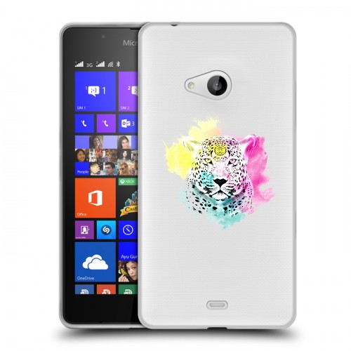 Дизайнерский пластиковый чехол для Microsoft Lumia 540 Прозрачные леопарды