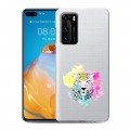 Дизайнерский силиконовый с усиленными углами чехол для Huawei P40 Прозрачные леопарды