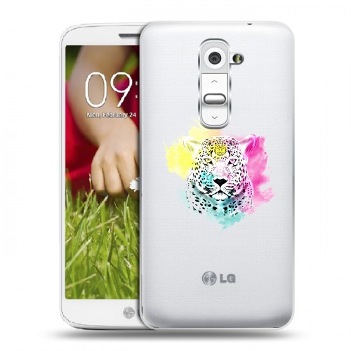 Дизайнерский пластиковый чехол для LG Optimus G2 mini Прозрачные леопарды