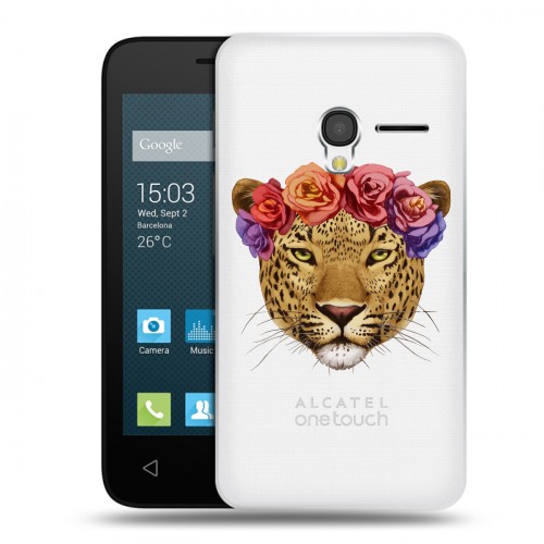 Полупрозрачный дизайнерский пластиковый чехол для Alcatel One Touch Pixi 3 (4.0) Прозрачные леопарды