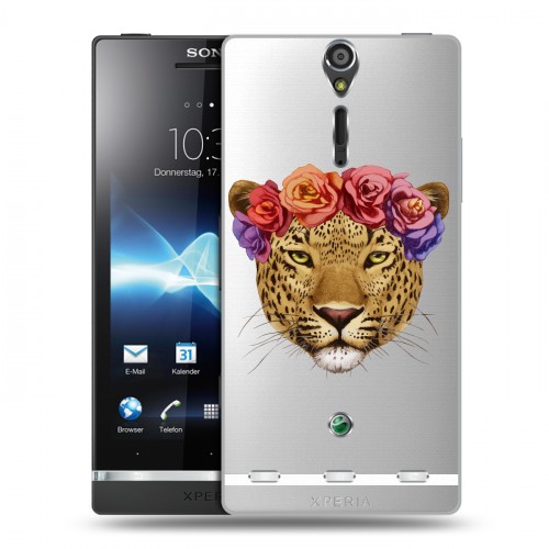 Полупрозрачный дизайнерский пластиковый чехол для Sony Xperia S Прозрачные леопарды