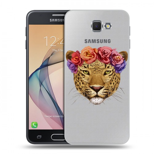 Полупрозрачный дизайнерский пластиковый чехол для Samsung Galaxy J5 Prime Прозрачные леопарды