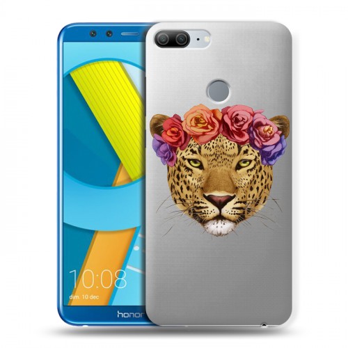 Полупрозрачный дизайнерский пластиковый чехол для Huawei Honor 9 Lite Прозрачные леопарды
