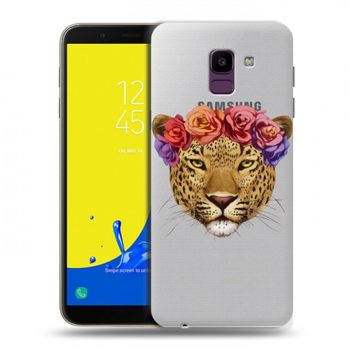 Полупрозрачный дизайнерский пластиковый чехол для Samsung Galaxy J6 Прозрачные леопарды
