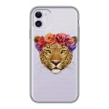 Полупрозрачный дизайнерский силиконовый чехол для Iphone 11 Прозрачные леопарды
