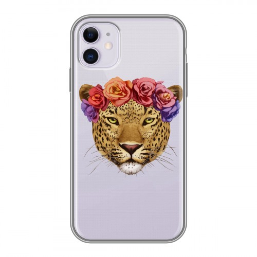 Полупрозрачный дизайнерский силиконовый чехол для Iphone 11 Прозрачные леопарды