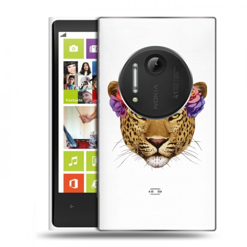 Полупрозрачный дизайнерский пластиковый чехол для Nokia Lumia 1020 Прозрачные леопарды