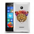 Полупрозрачный дизайнерский пластиковый чехол для Microsoft Lumia 435 Прозрачные леопарды