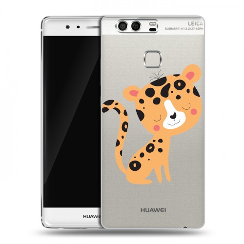 Дизайнерский силиконовый чехол для Huawei P9 Прозрачные леопарды