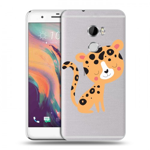 Дизайнерский пластиковый чехол для HTC One X10 Прозрачные леопарды