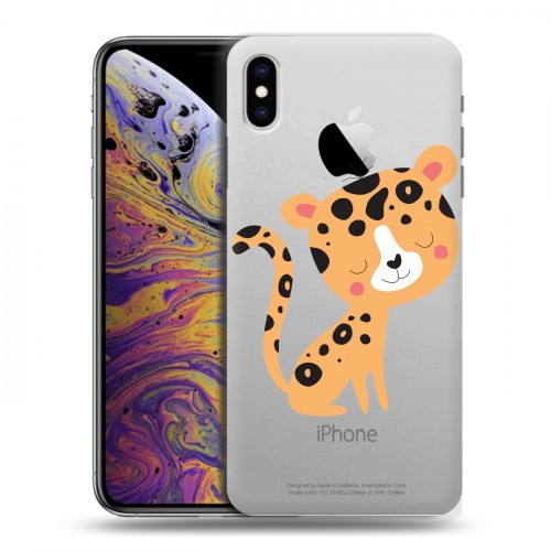 Дизайнерский силиконовый чехол для Iphone Xs Max Прозрачные леопарды