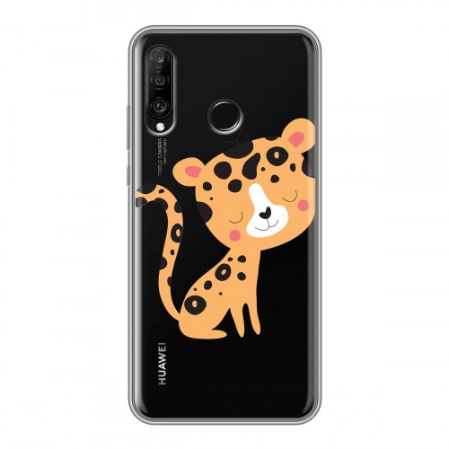 Дизайнерский силиконовый чехол для Huawei P30 Lite Прозрачные леопарды