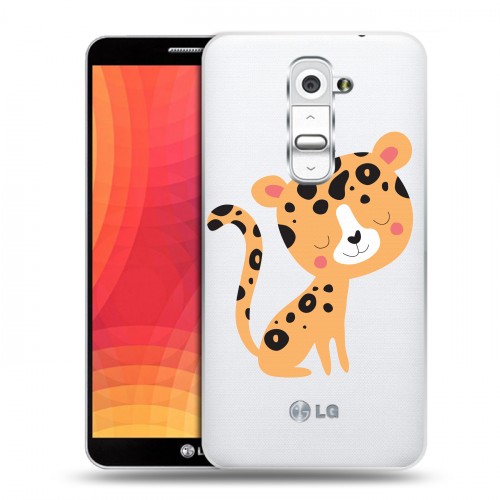 Дизайнерский силиконовый чехол для LG Optimus G2 Прозрачные леопарды