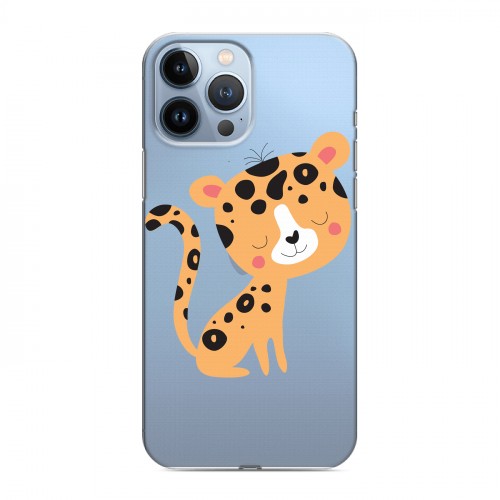 Дизайнерский силиконовый чехол для Iphone 13 Pro Max Прозрачные леопарды