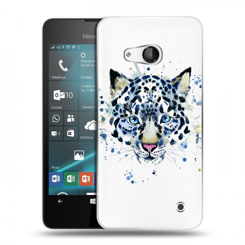 Полупрозрачный дизайнерский пластиковый чехол для Microsoft Lumia 550 Прозрачные леопарды
