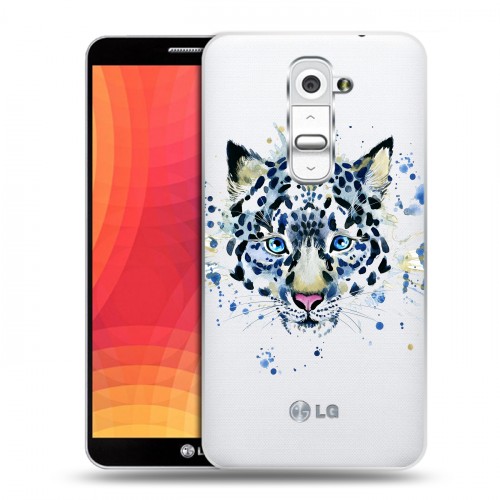 Полупрозрачный дизайнерский пластиковый чехол для LG Optimus G2 Прозрачные леопарды