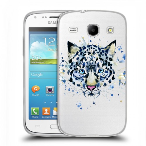 Полупрозрачный дизайнерский пластиковый чехол для Samsung Galaxy Core Прозрачные леопарды