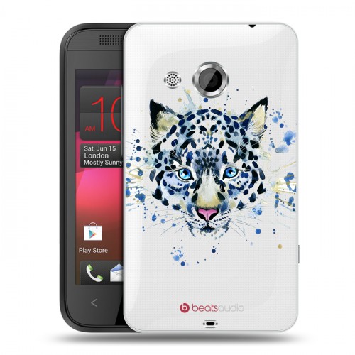 Полупрозрачный дизайнерский пластиковый чехол для HTC Desire 200 Прозрачные леопарды