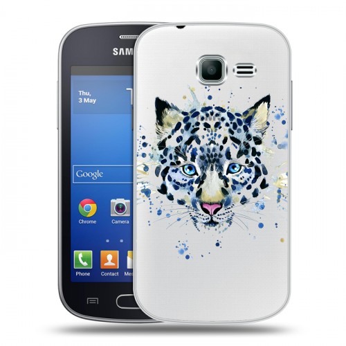 Полупрозрачный дизайнерский пластиковый чехол для Samsung Galaxy Trend Lite Прозрачные леопарды