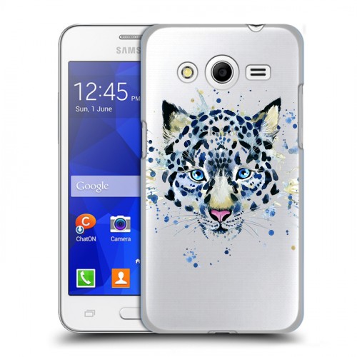 Полупрозрачный дизайнерский пластиковый чехол для Samsung Galaxy Core 2 Прозрачные леопарды
